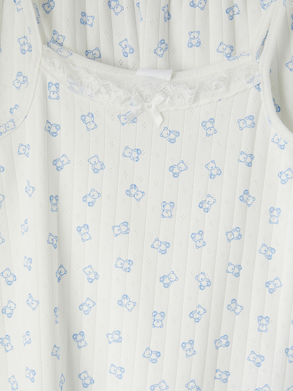 Ekru İp Askılı Kız Çocuk Şortlu Pijama Takımı-3