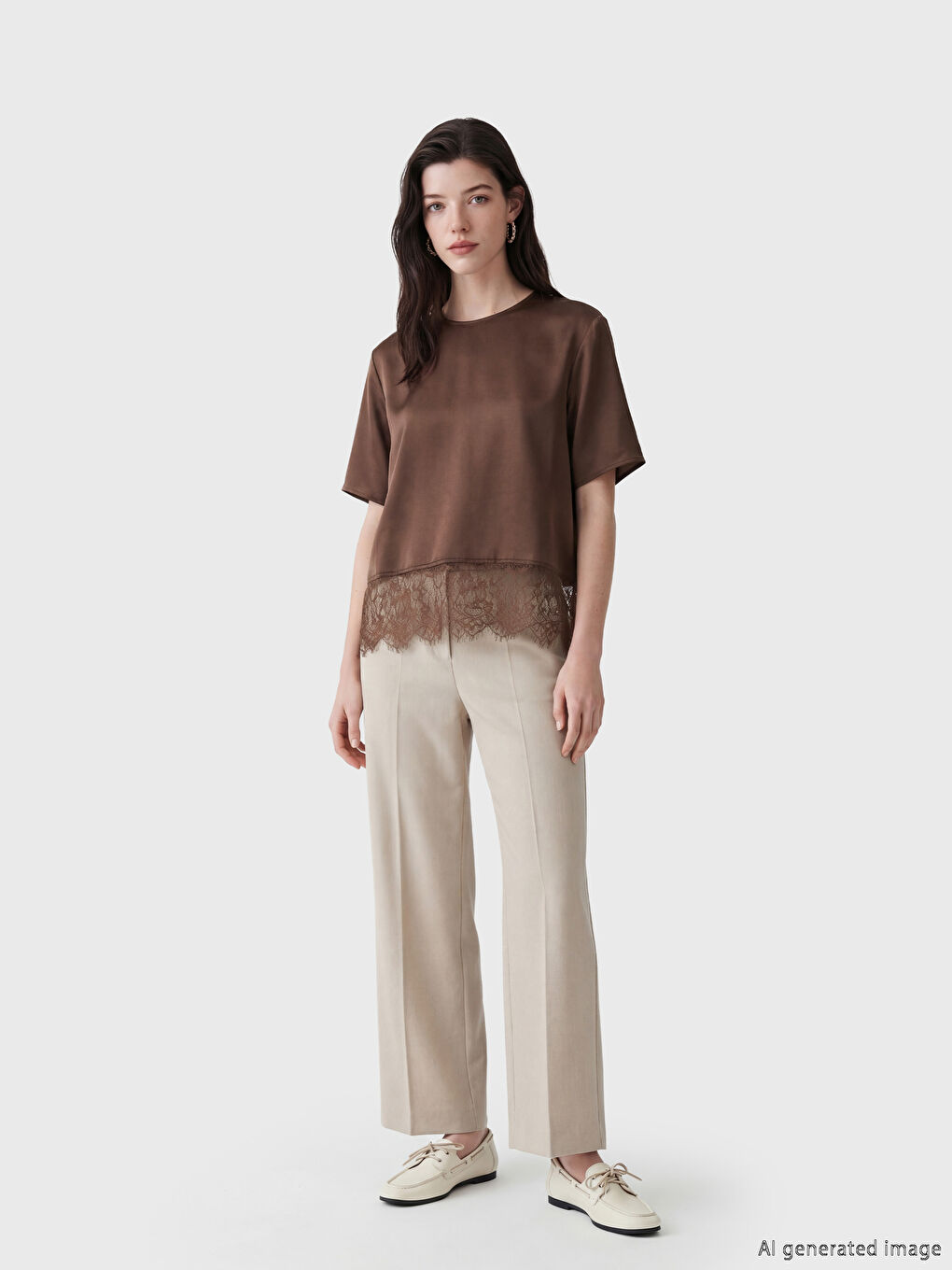 بلوزة بوبلين بياقة دائرية بتفاصيل من الدانتيل-1