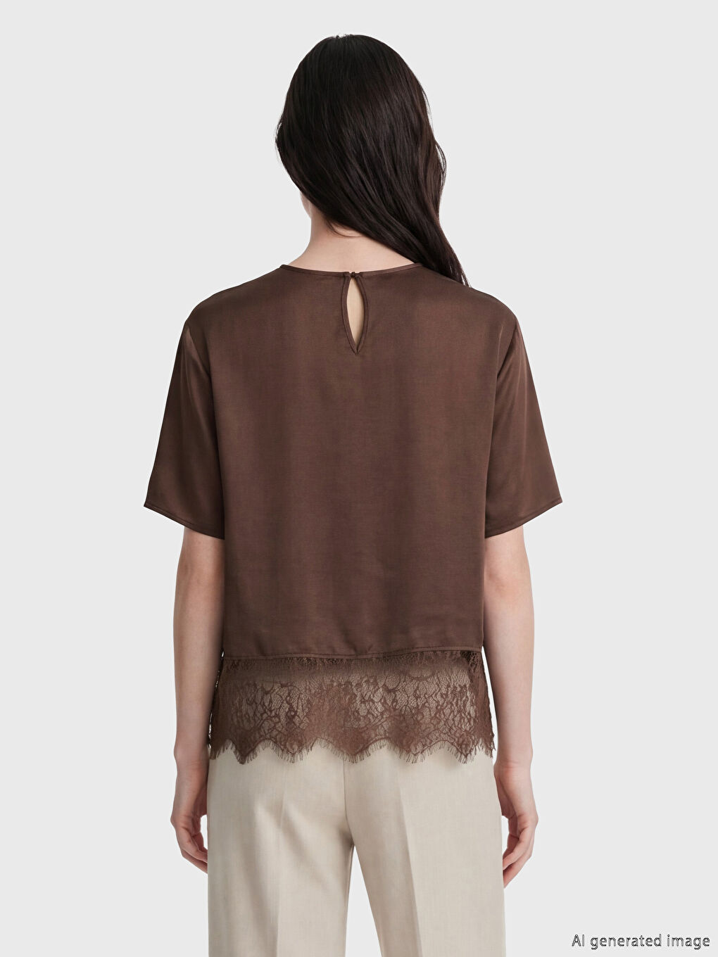 بلوزة بوبلين بياقة دائرية بتفاصيل من الدانتيل-2