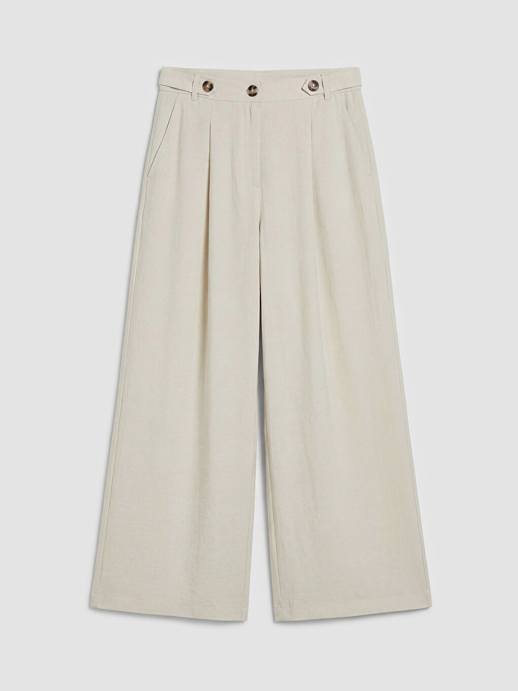 Bej Loose Fit Kadın Pileli Kumaş Pantolon