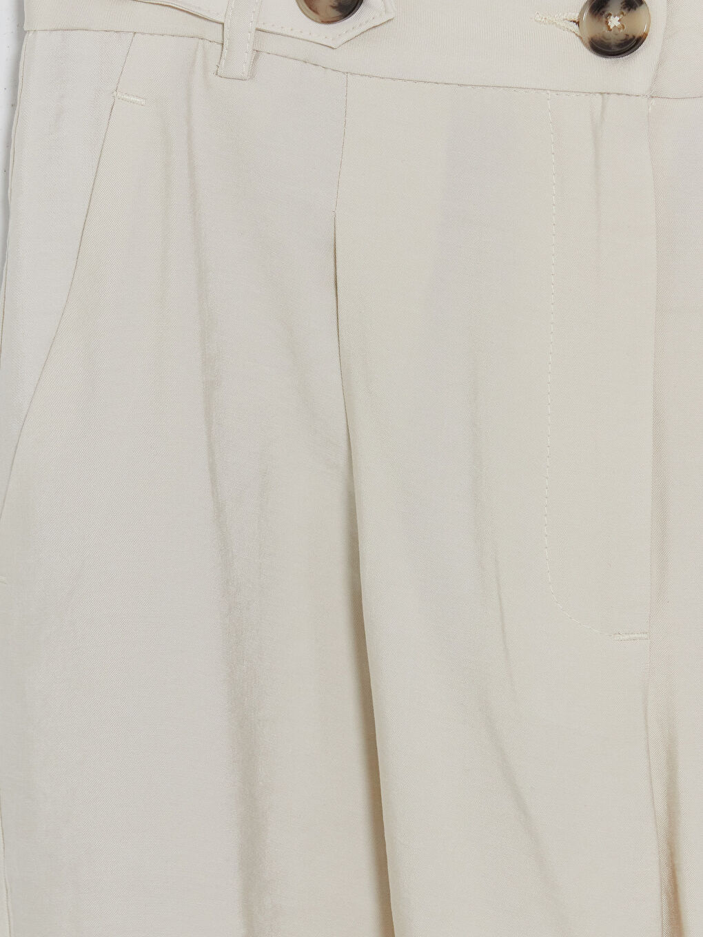 Bej Loose Fit Kadın Pileli Kumaş Pantolon-2