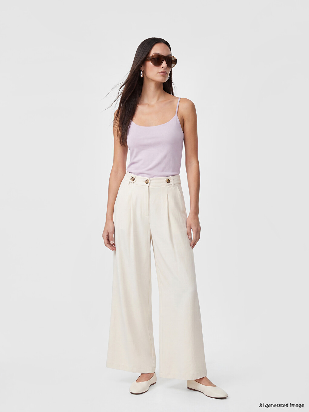 Loose Fit Women's Pleated Fabric Trousers