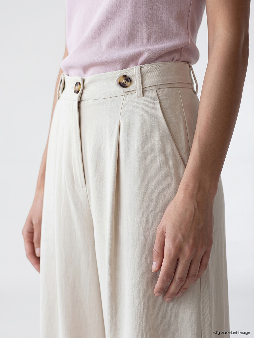Loose Fit Women's Pleated Fabric Trousers-2