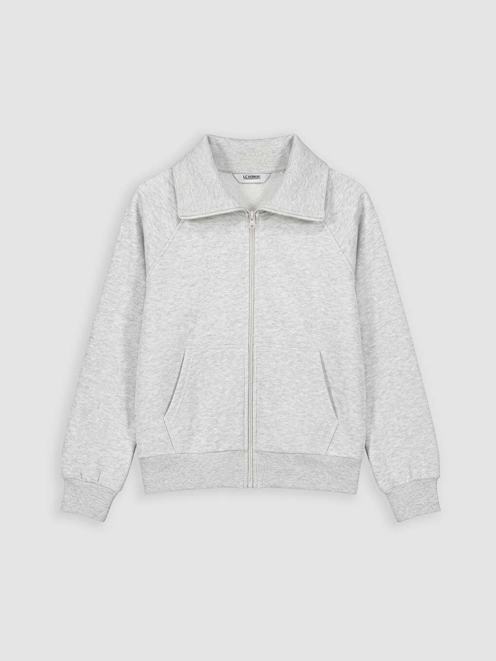 Gri Gömlek Yaka Kalın Kız Çocuk Fermuarlı Sweatshirt