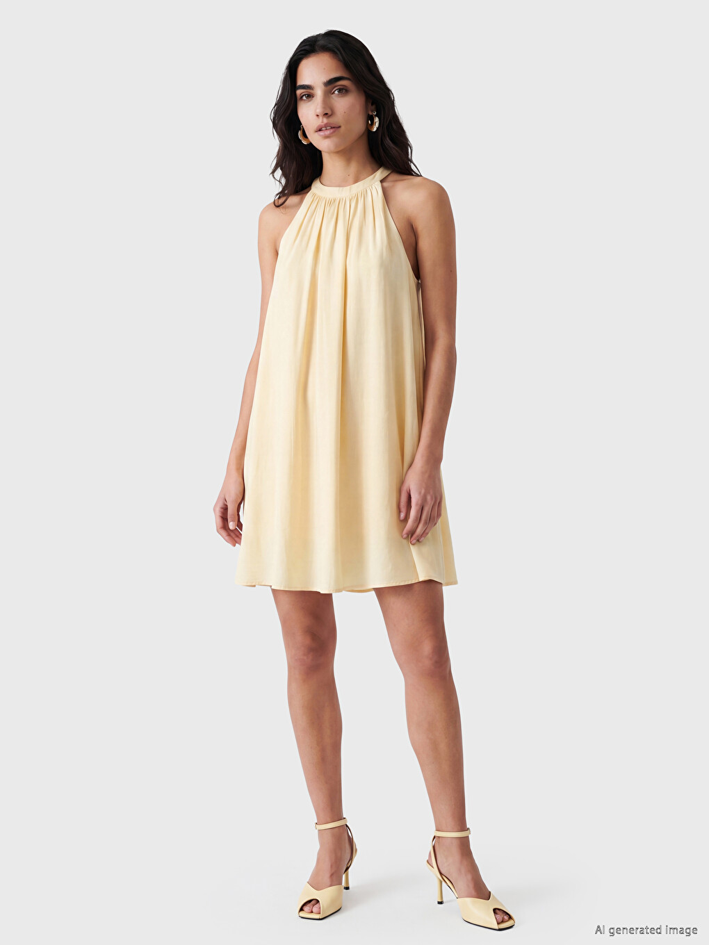 Halter Neck Ruched A-line Mini Dress-1