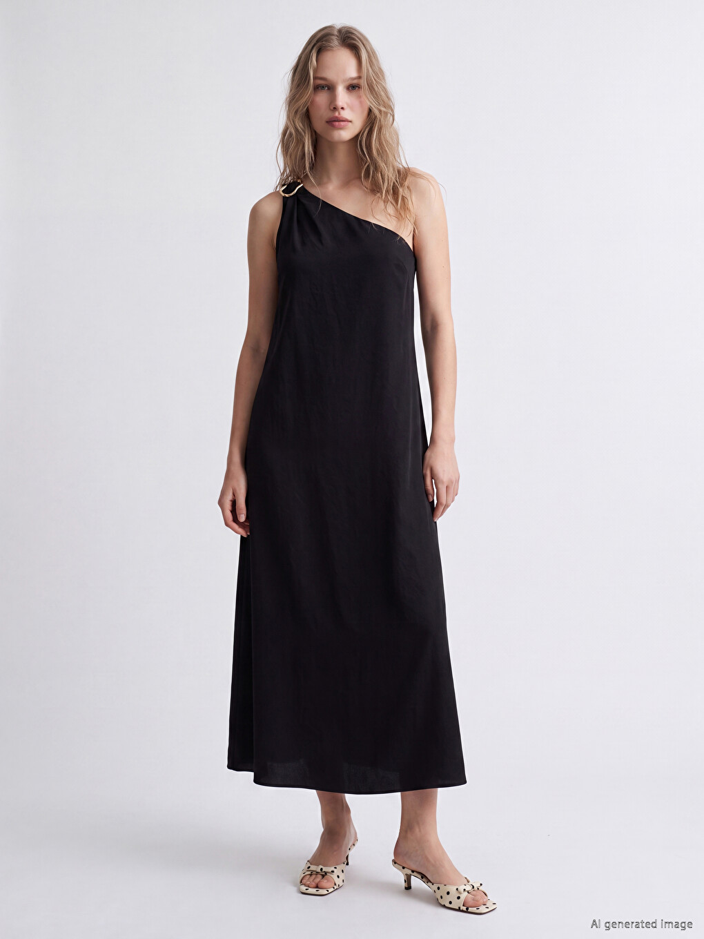 Buckle Detailed One Shoulder A-line Dress