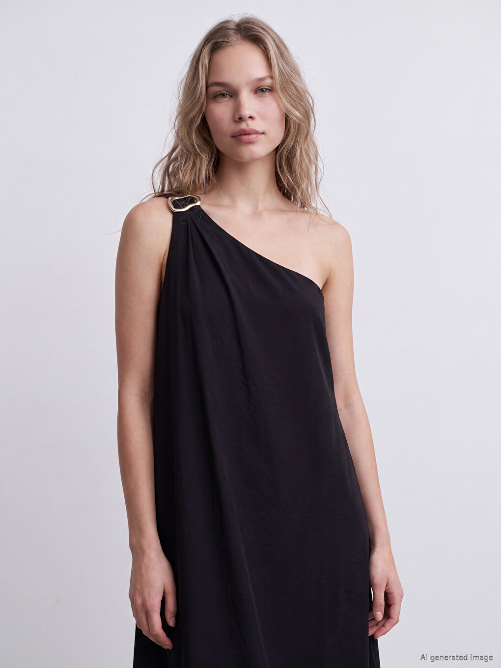 Buckle Detailed One Shoulder A-line Dress-1