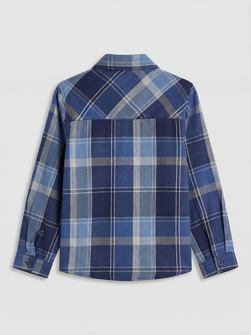 Lacivert Uzun Kollu Ekose Desenli Erkek Çocuk Gömlek-1