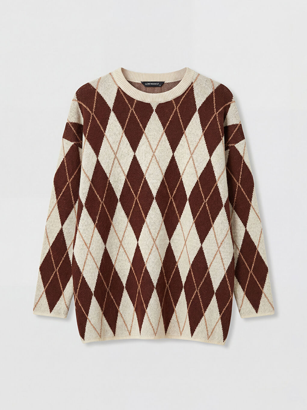 Bej Bisiklet Yaka Baklava Desenli Kadın Triko Kazak