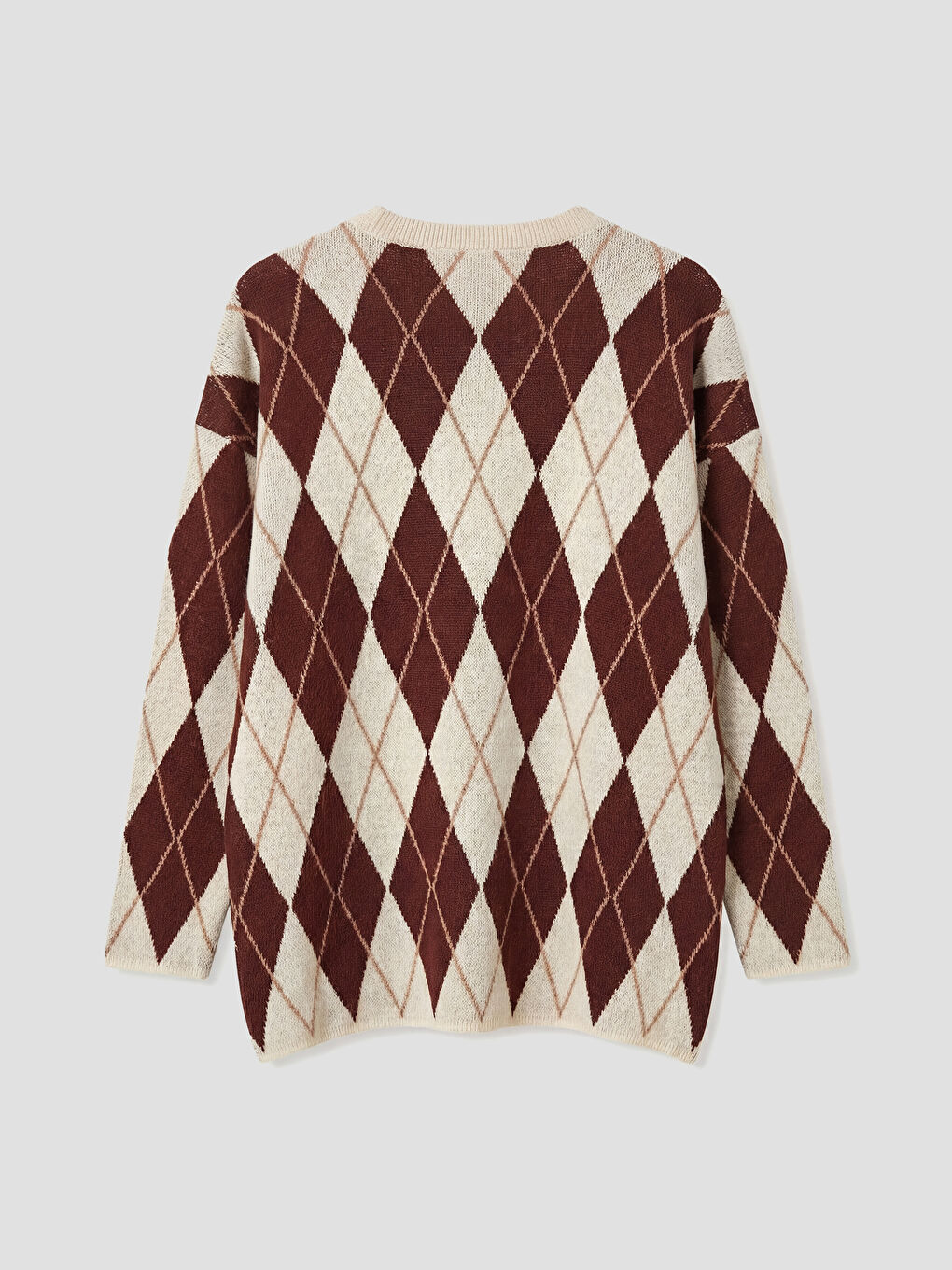 Bej Bisiklet Yaka Baklava Desenli Kadın Triko Kazak-1