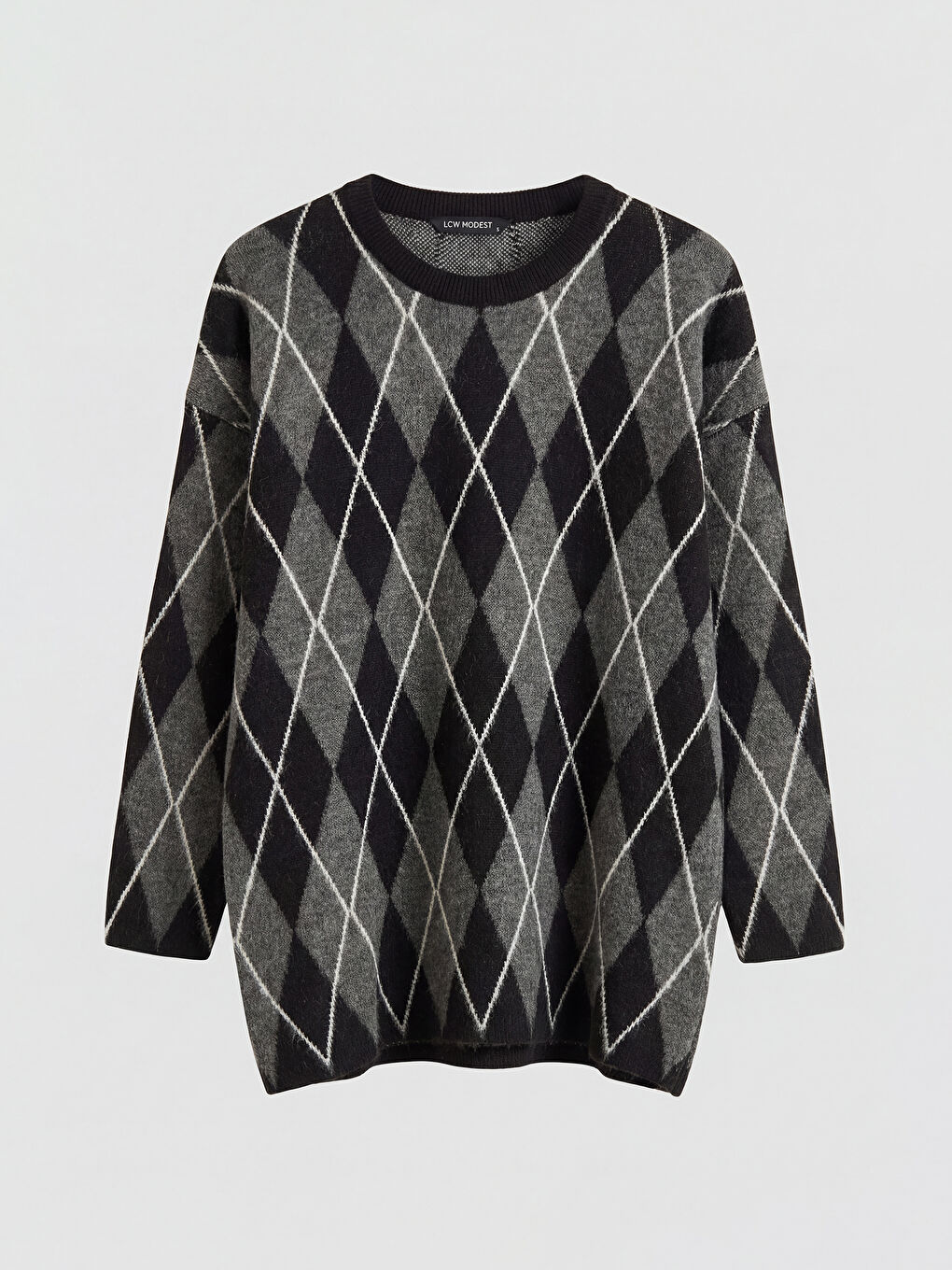 Gri Bisiklet Yaka Baklava Desenli Kadın Triko Kazak