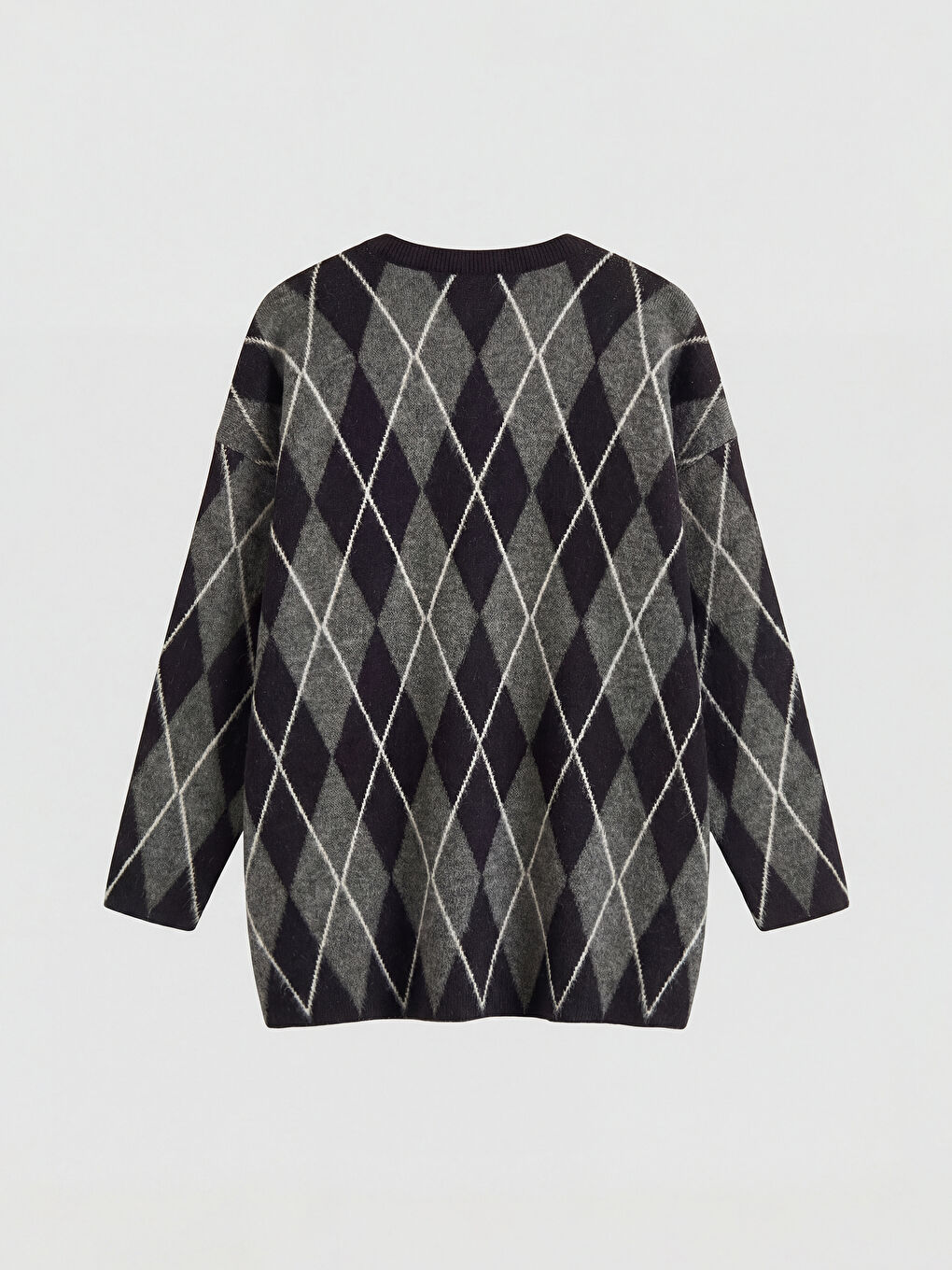 Gri Bisiklet Yaka Baklava Desenli Kadın Triko Kazak-1