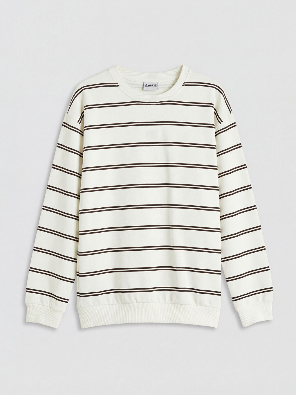 Ekru Bisiklet Yaka Çizgili Erkek Çocuk Sweatshirt