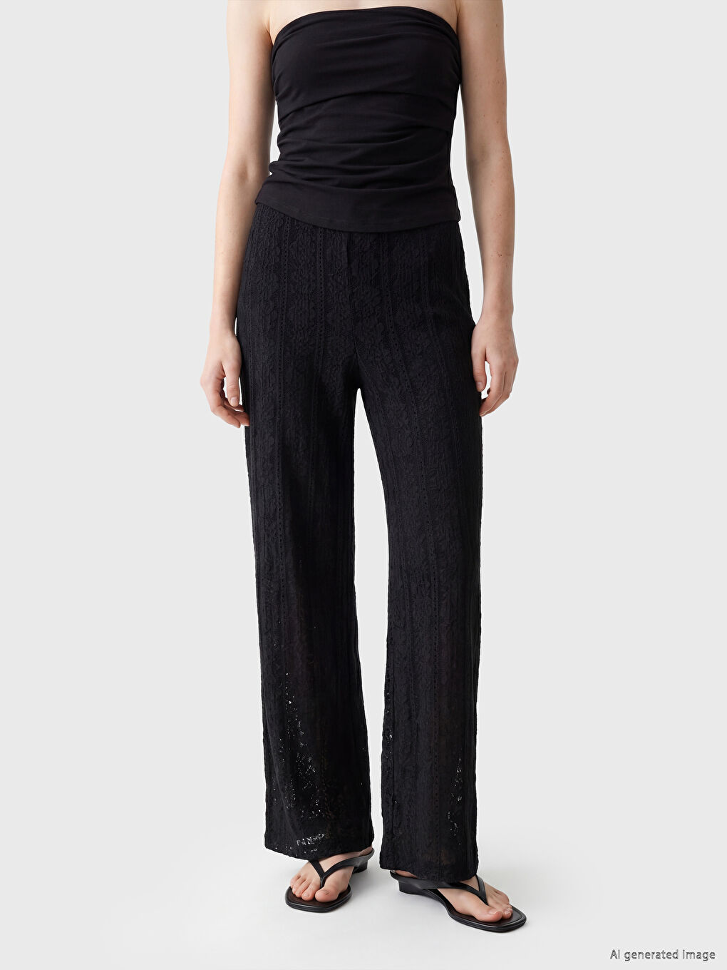 Pantaloni cu Talie Elastică Brodați pentru Femei-1