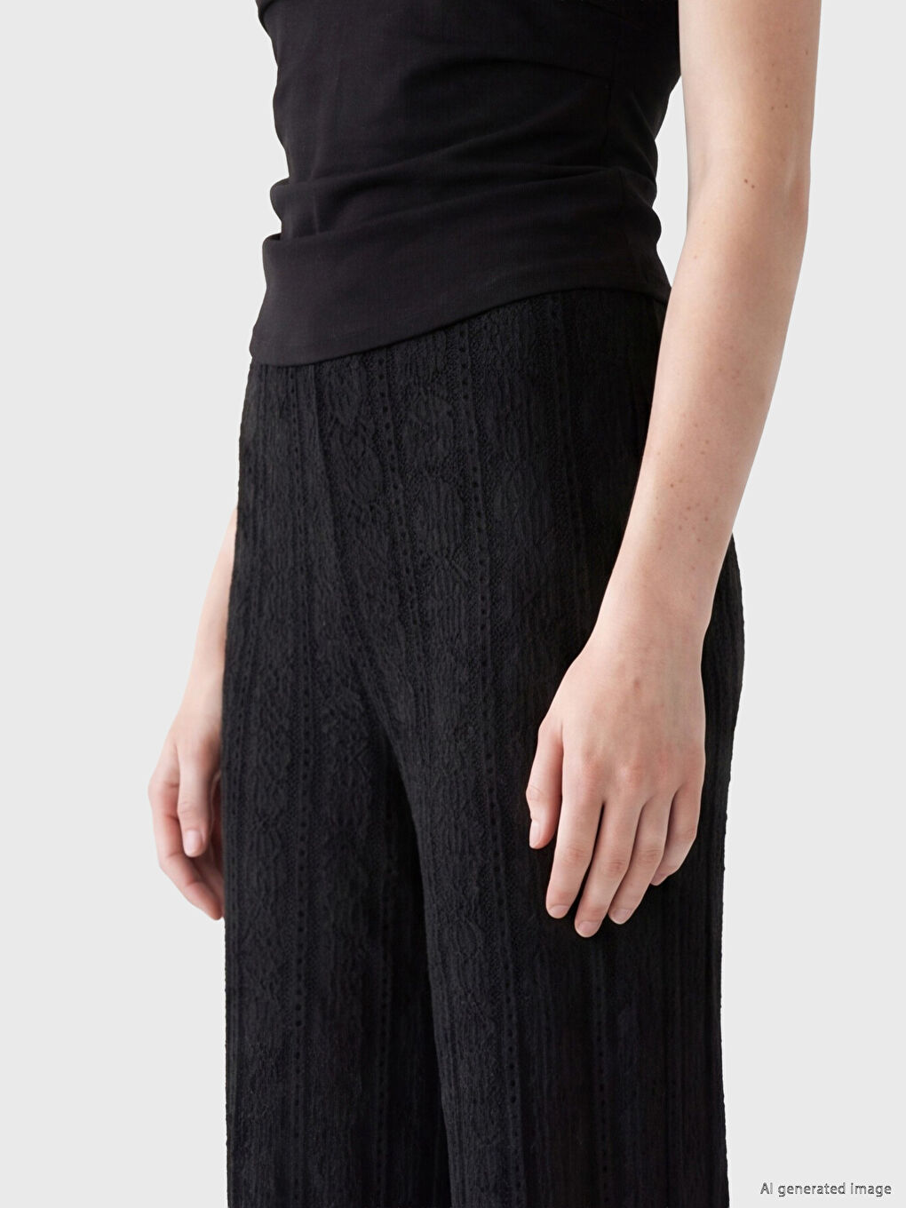 Pantaloni cu Talie Elastică Brodați pentru Femei-2