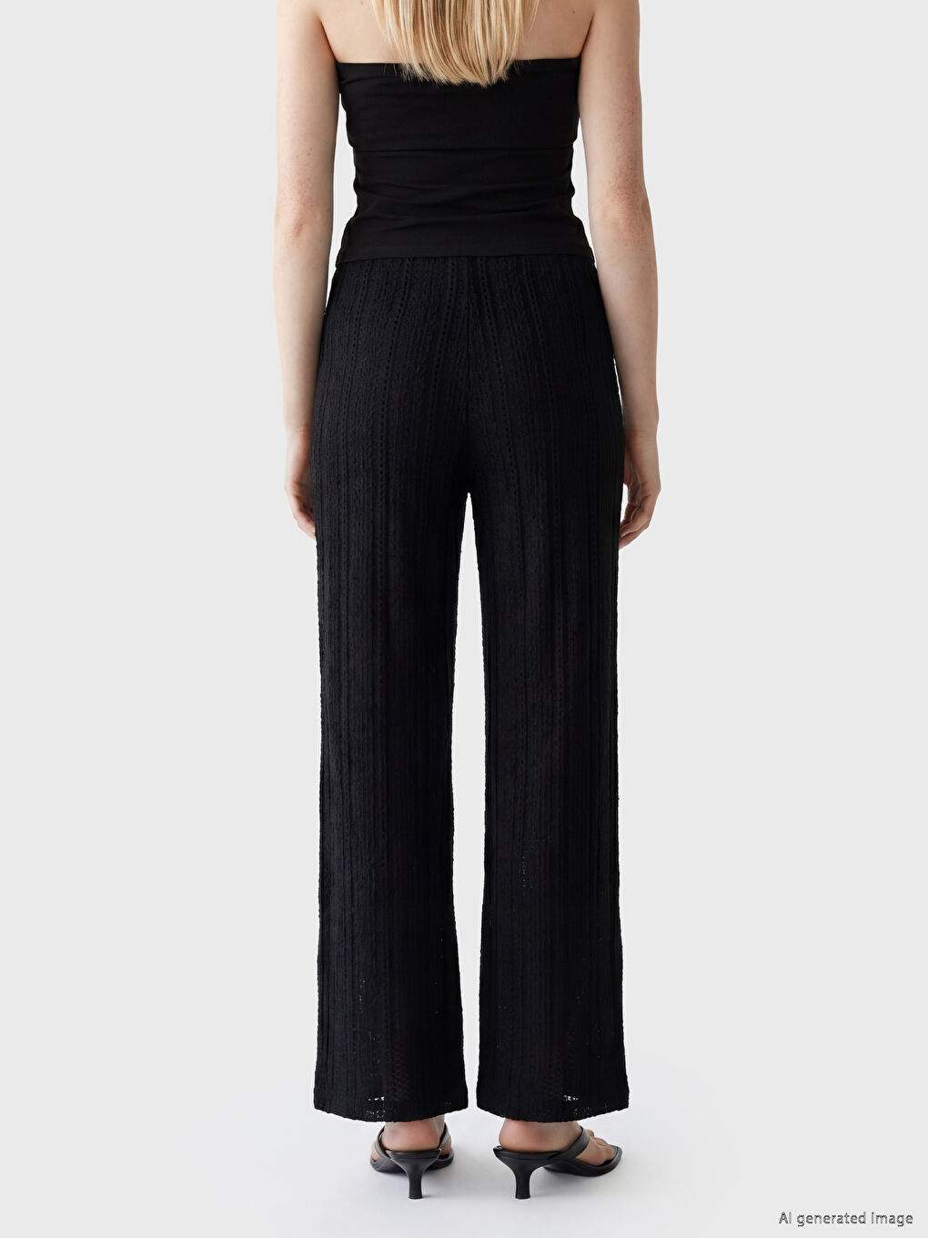 Pantaloni cu Talie Elastică Brodați pentru Femei-3