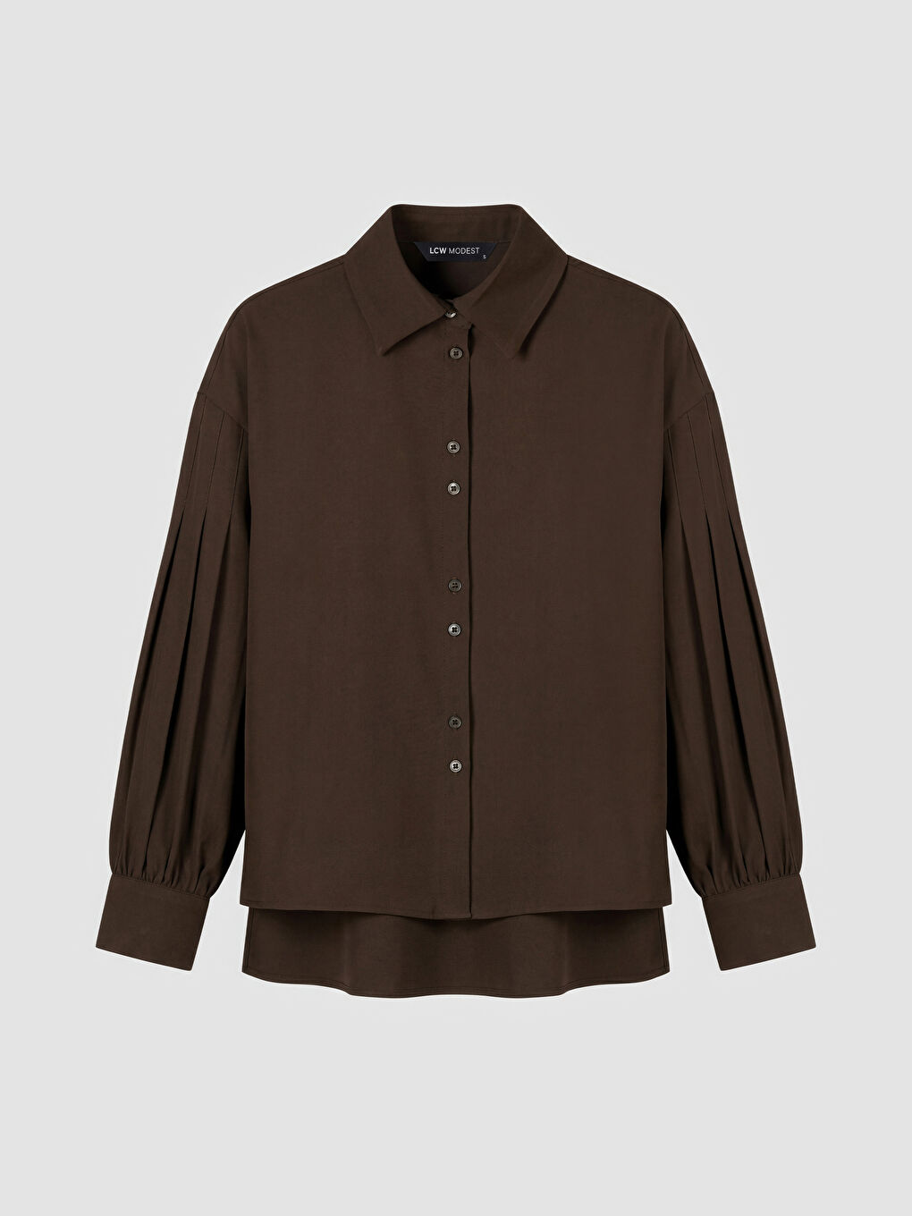 Kahverengi Loose Fit Pileli Kadın Gömlek