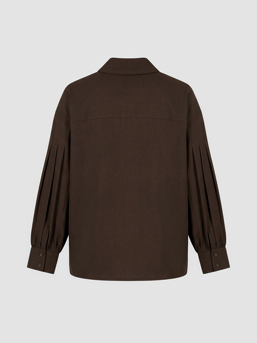Kahverengi Loose Fit Pileli Kadın Gömlek-1