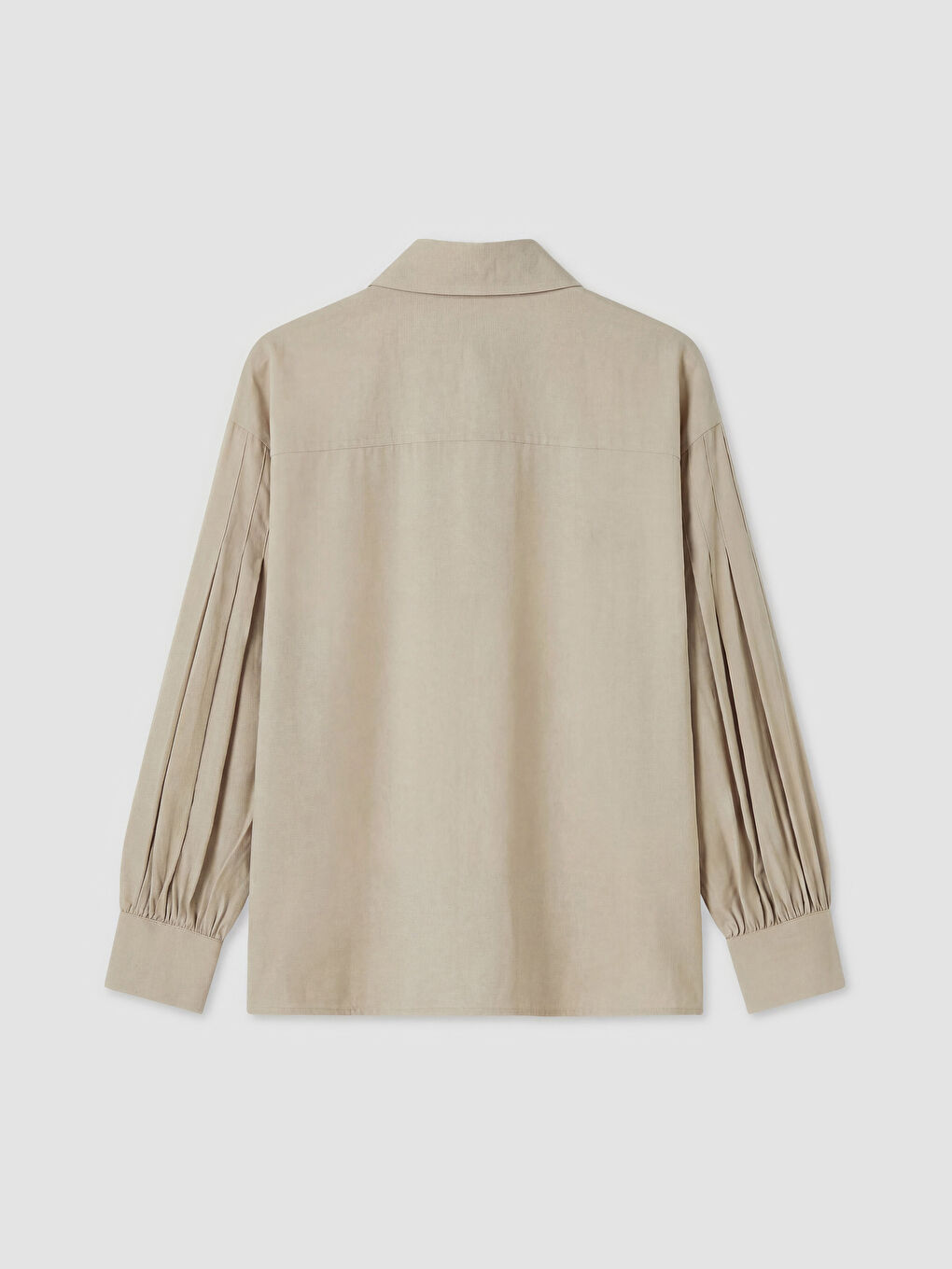 Bej Loose Fit Pileli Kadın Gömlek-1
