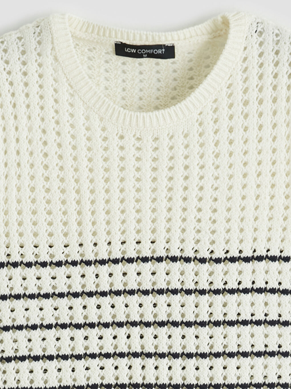 Siyah Bisiklet Yaka Çizgili Kadın Triko Süveter-2