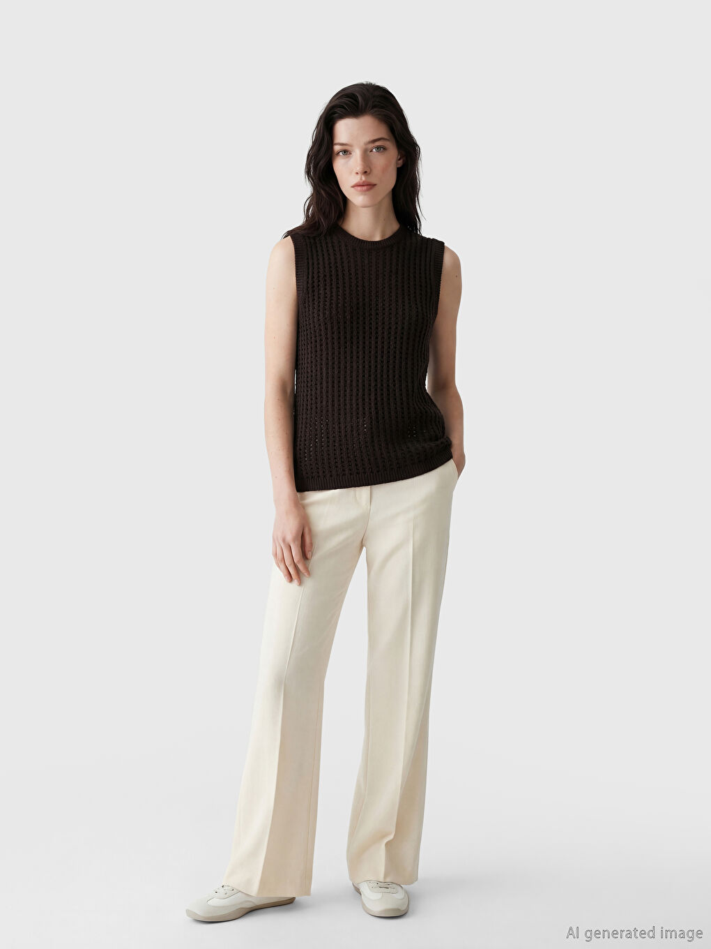 Kahverengi Bisiklet Yaka Ajurlu Kadın Triko Süveter-1