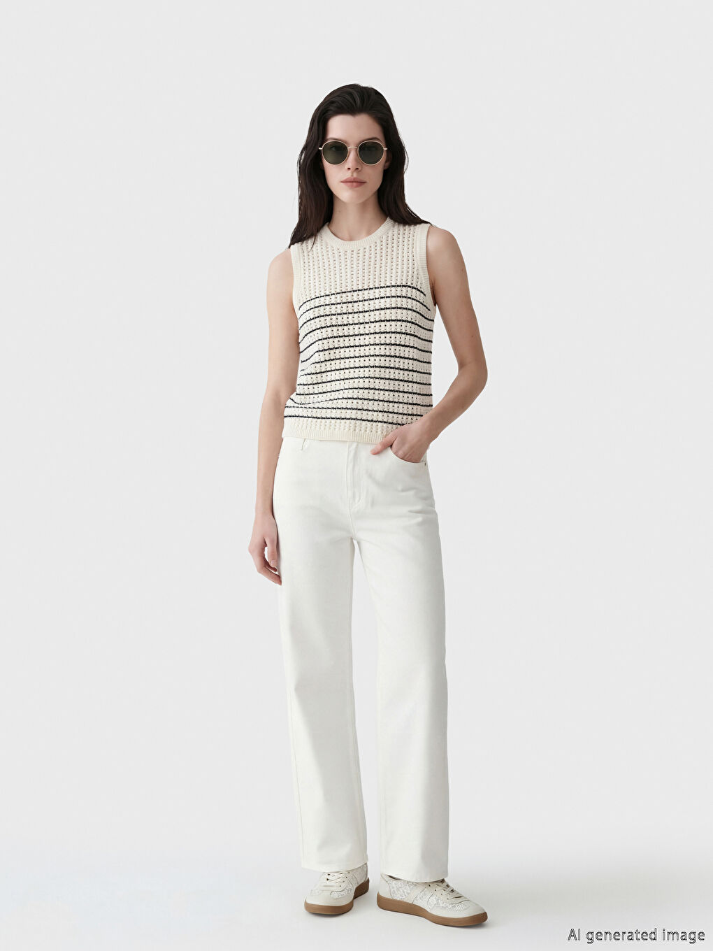 Siyah Bisiklet Yaka Çizgili Kadın Triko Süveter-1