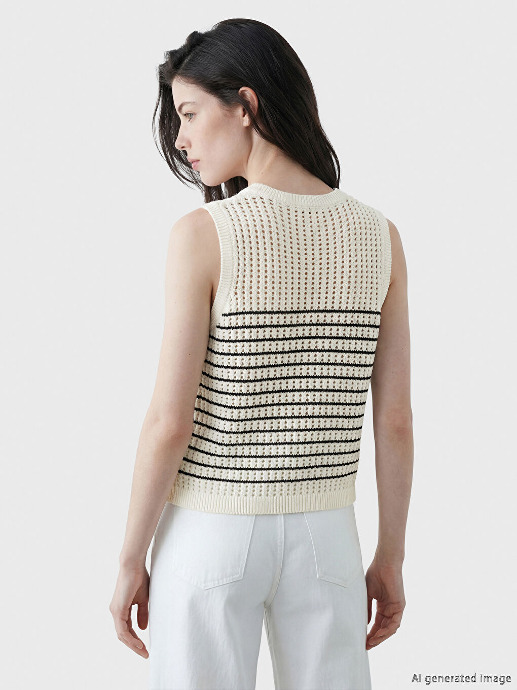 Siyah Bisiklet Yaka Çizgili Kadın Triko Süveter-2