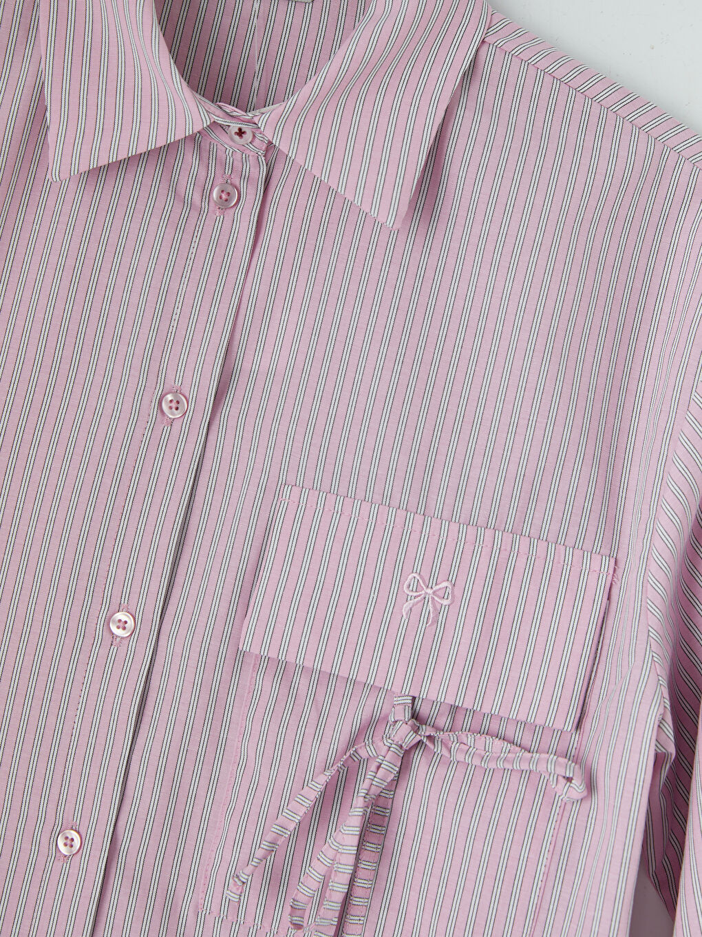 Pembe Çizgili Kadın Gömlek Tunik-2