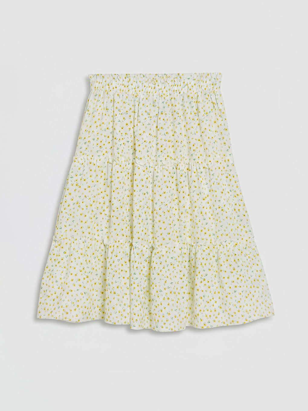 Ekru Beli Lastikli Kız Çocuk Katlı Etek-1