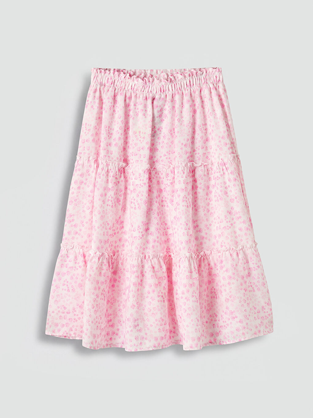 Pembe Beli Lastikli Kız Çocuk Katlı Etek