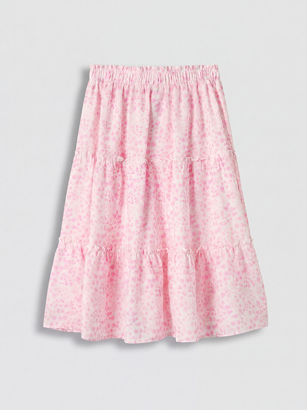 Pembe Beli Lastikli Kız Çocuk Katlı Etek-1