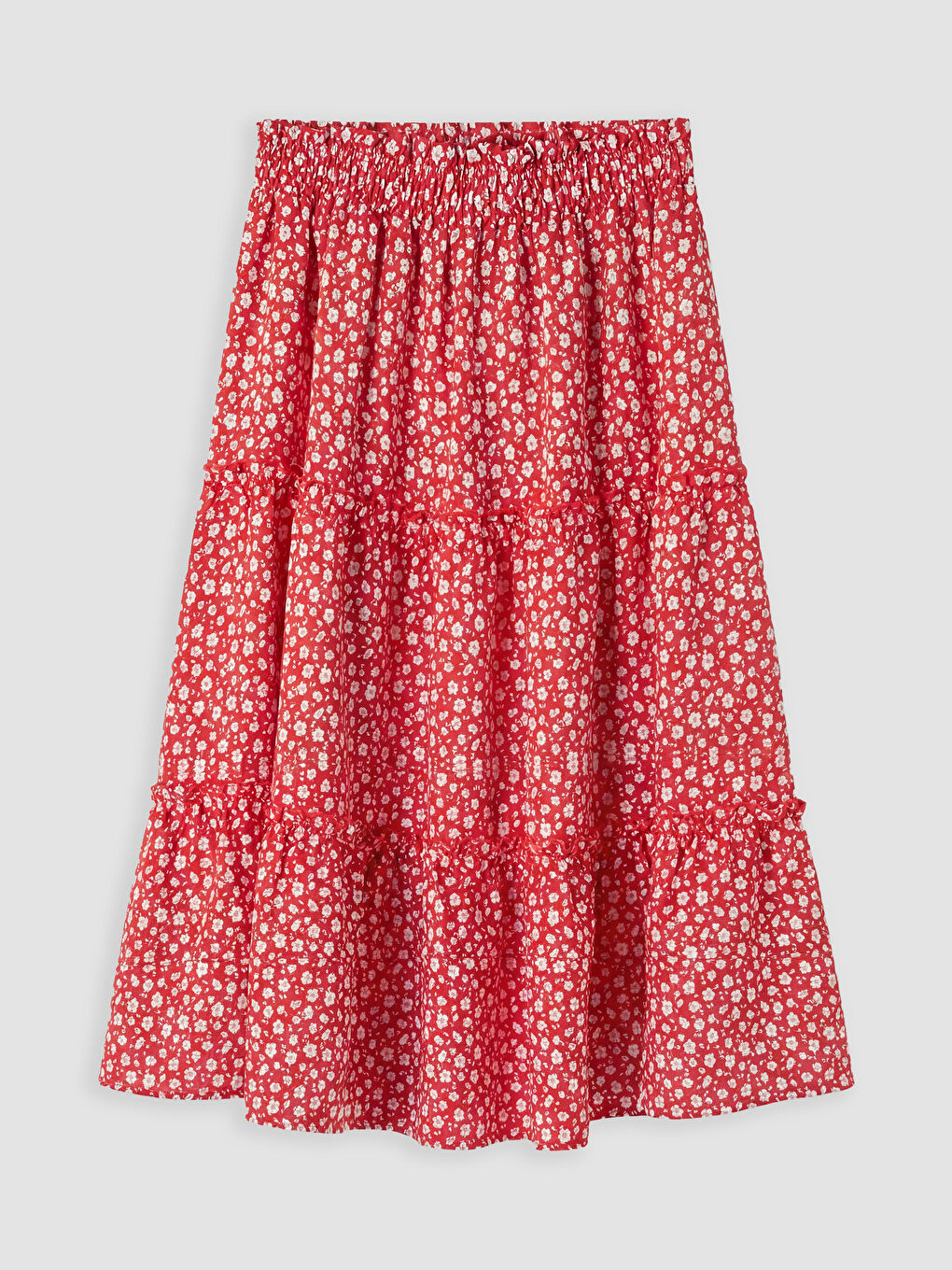 Kırmızı Beli Lastikli Kız Çocuk Katlı Etek-1