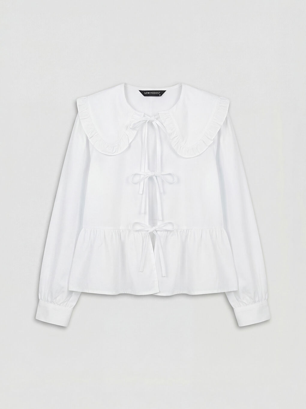 Ekru Bebe Yaka Bağlama Detaylı Bluz