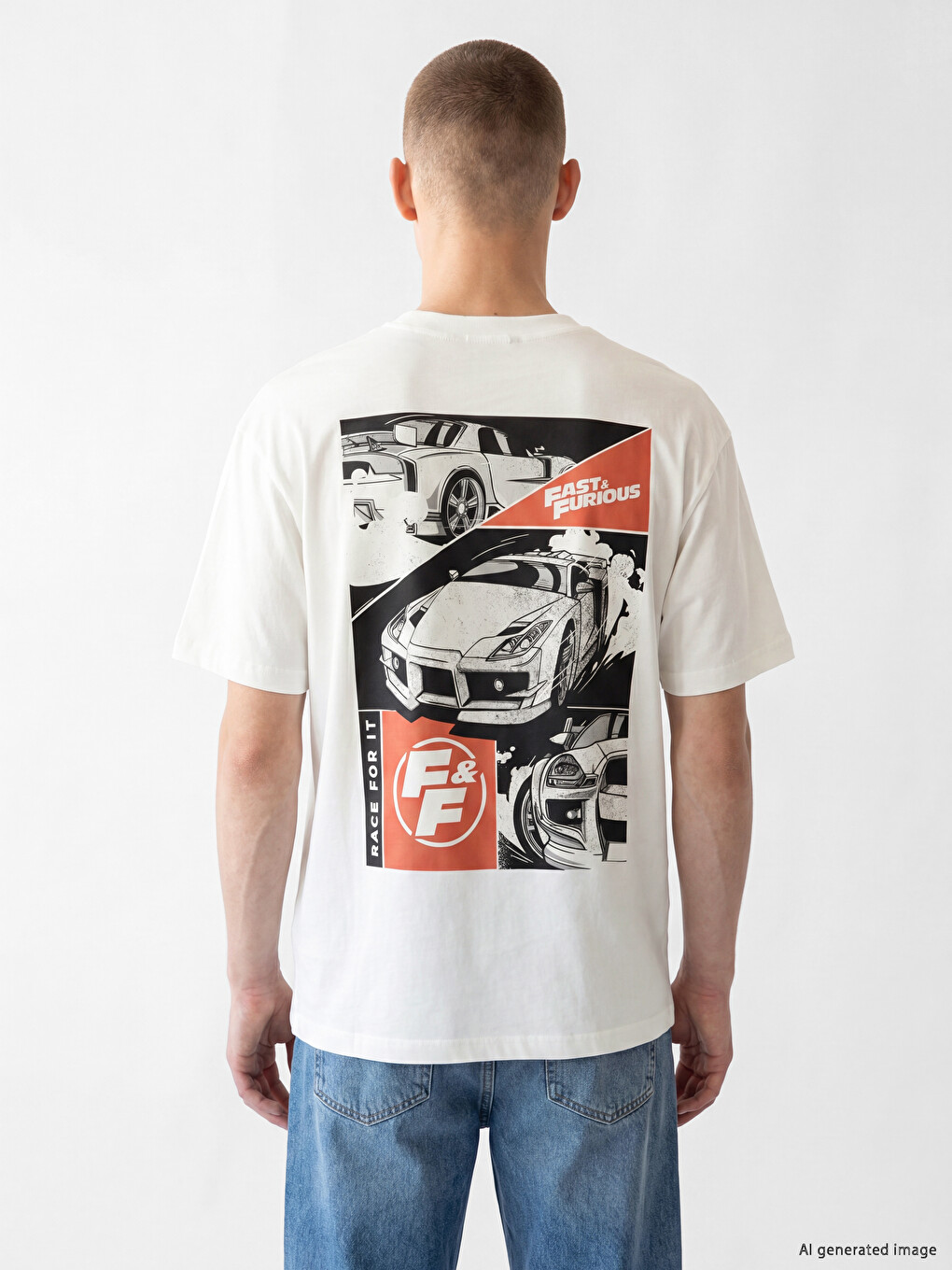 T-shirt me jakë të rrumbullakët Fast & Furious i stampuar për burra-3