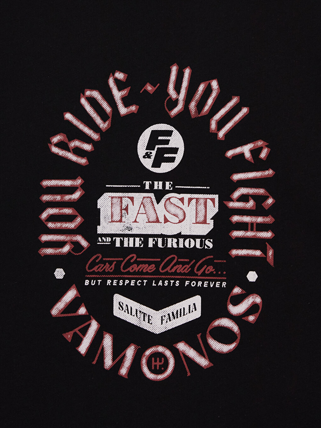 Siyah Bisiklet Yaka Fast & Furious Baskılı Erkek Tişört-1