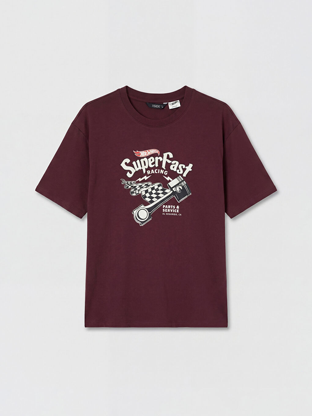 Bordo Bisiklet Yaka Hot Wheels Baskılı Erkek Tişört