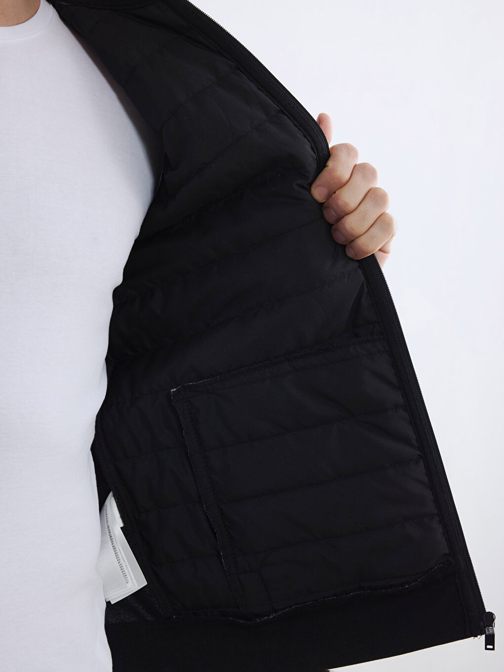 Siyah Dik Yaka Erkek Fermuarlı Sweatshirt-2