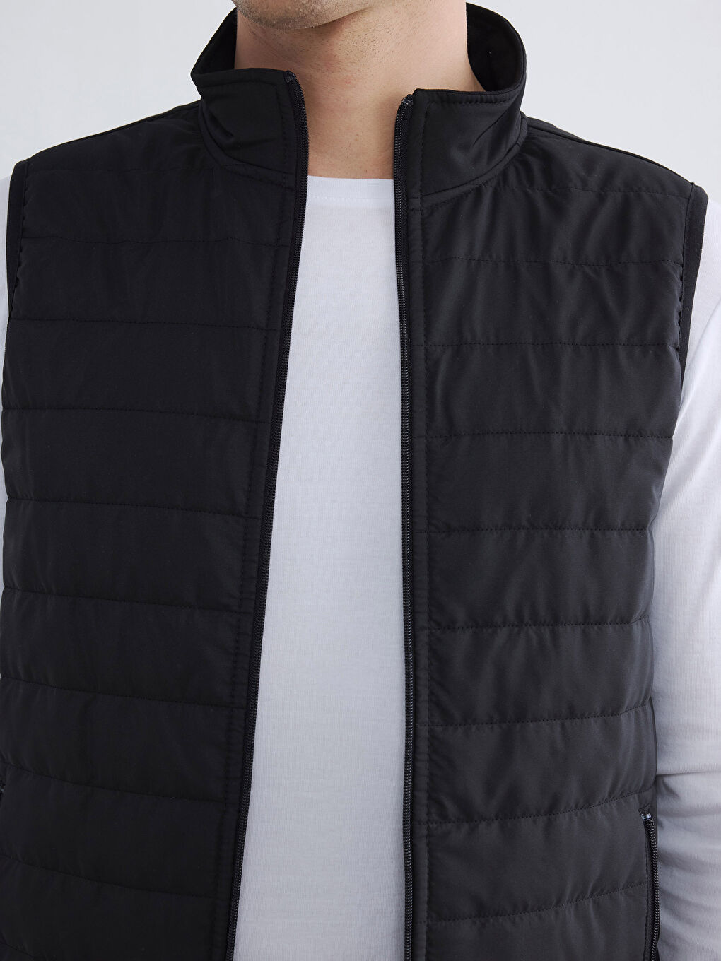 Siyah Dik Yaka Erkek Fermuarlı Sweatshirt-3