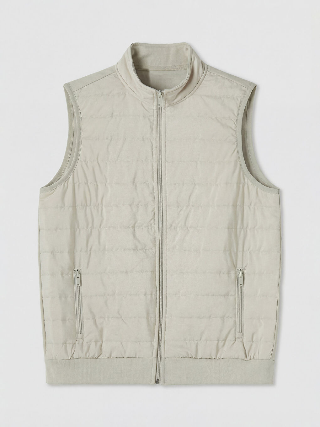 Bej Dik Yaka Erkek Fermuarlı Yelek-5