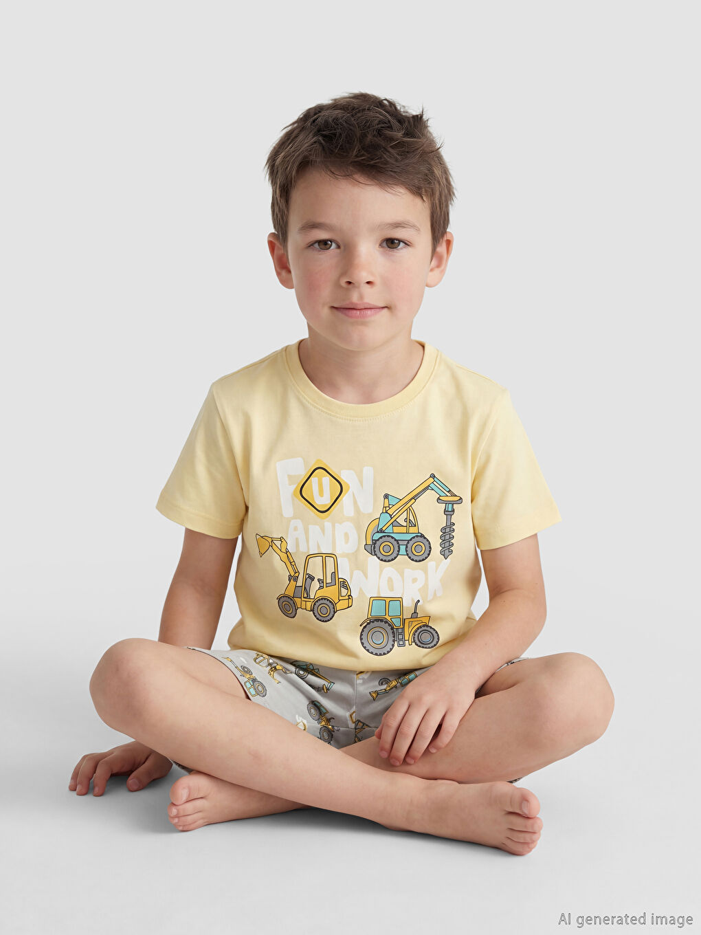 Sarı Bisiklet Yaka Erkek Çocuk Şortlu Pijama Takımı-1