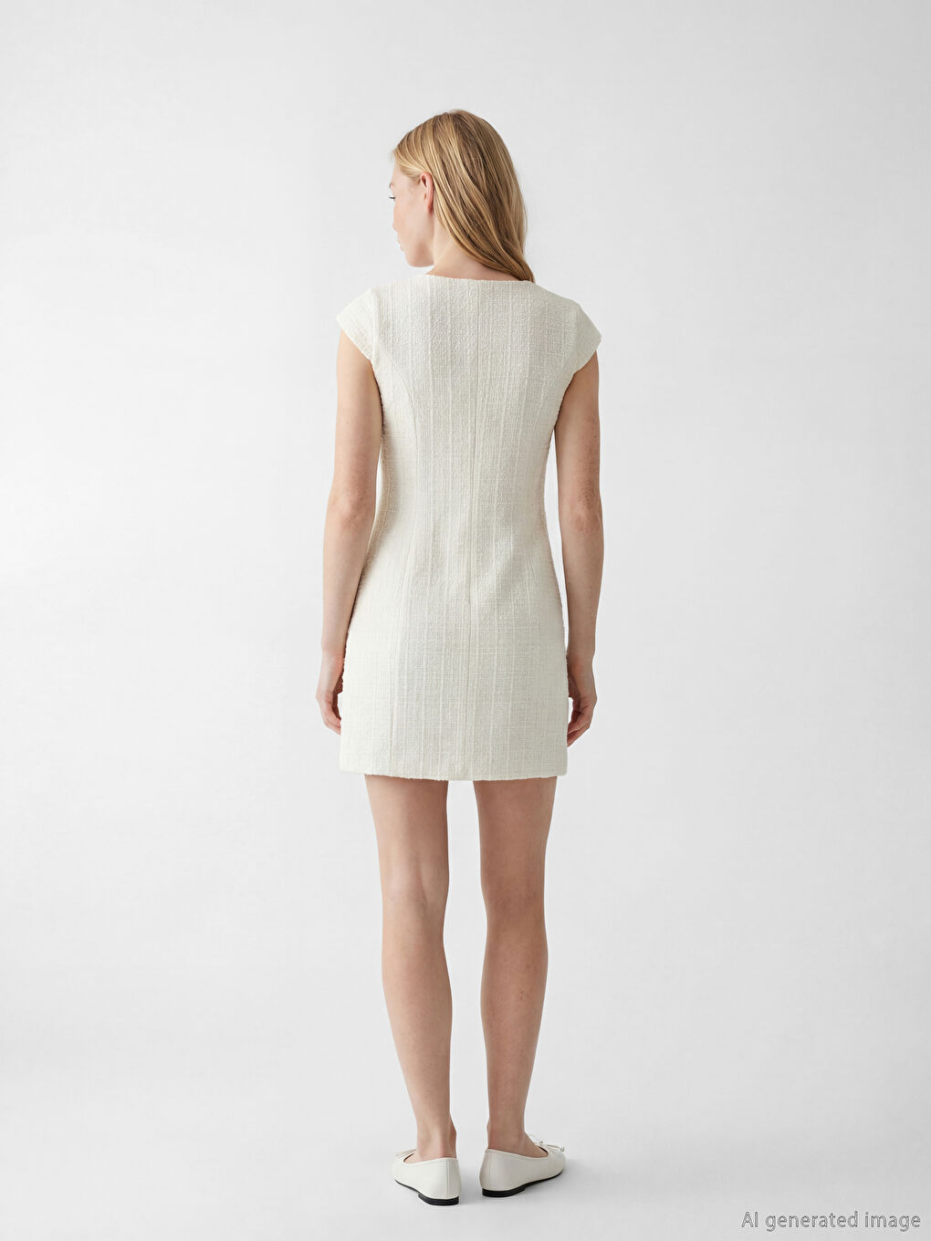 Rochie Mini din Țesătură Tweed cu Guler Pătrat-3