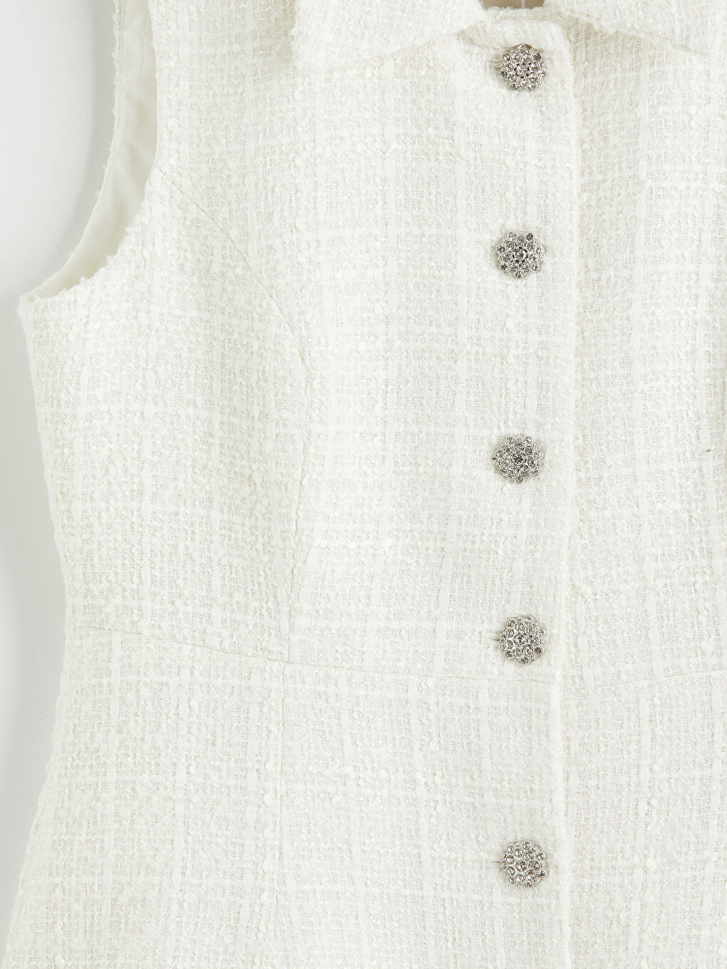 Ekru Gömlek Yaka Mini Tüvit Elbise-2