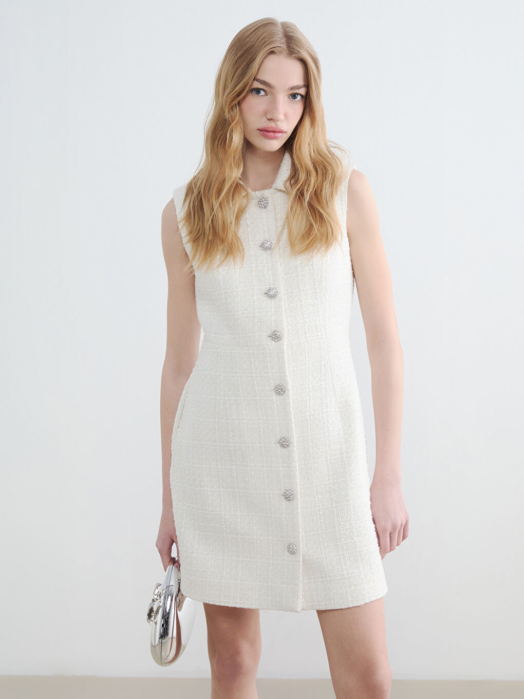 Collared Neck Mini Tweed Dress-1