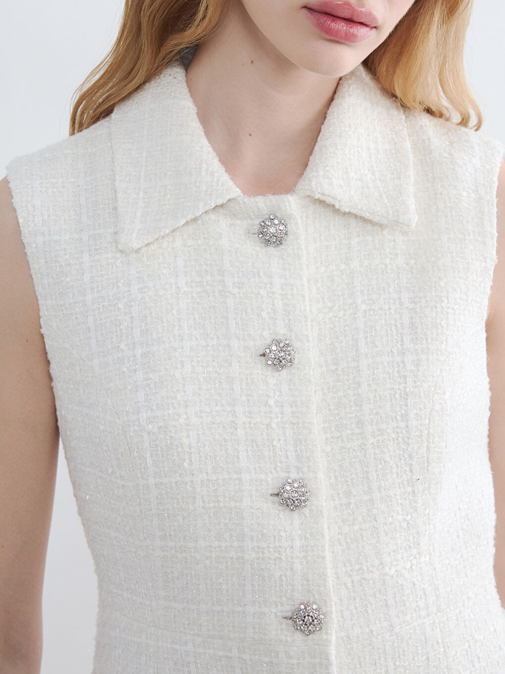 Collared Neck Mini Tweed Dress-2