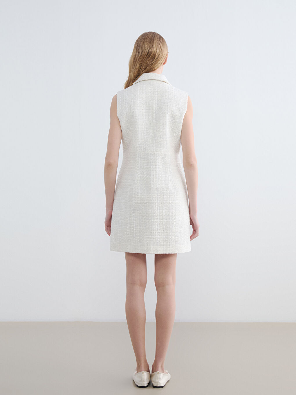 Collared Neck Mini Tweed Dress-3