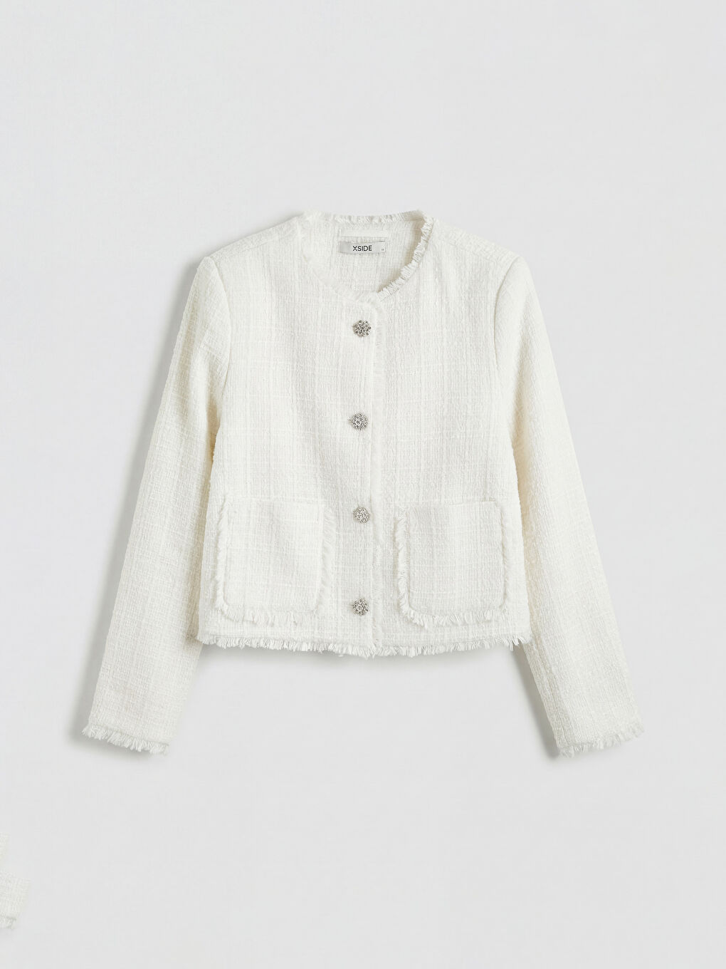 Ekru Bisiklet Yaka Kadın Tüvit Ceket