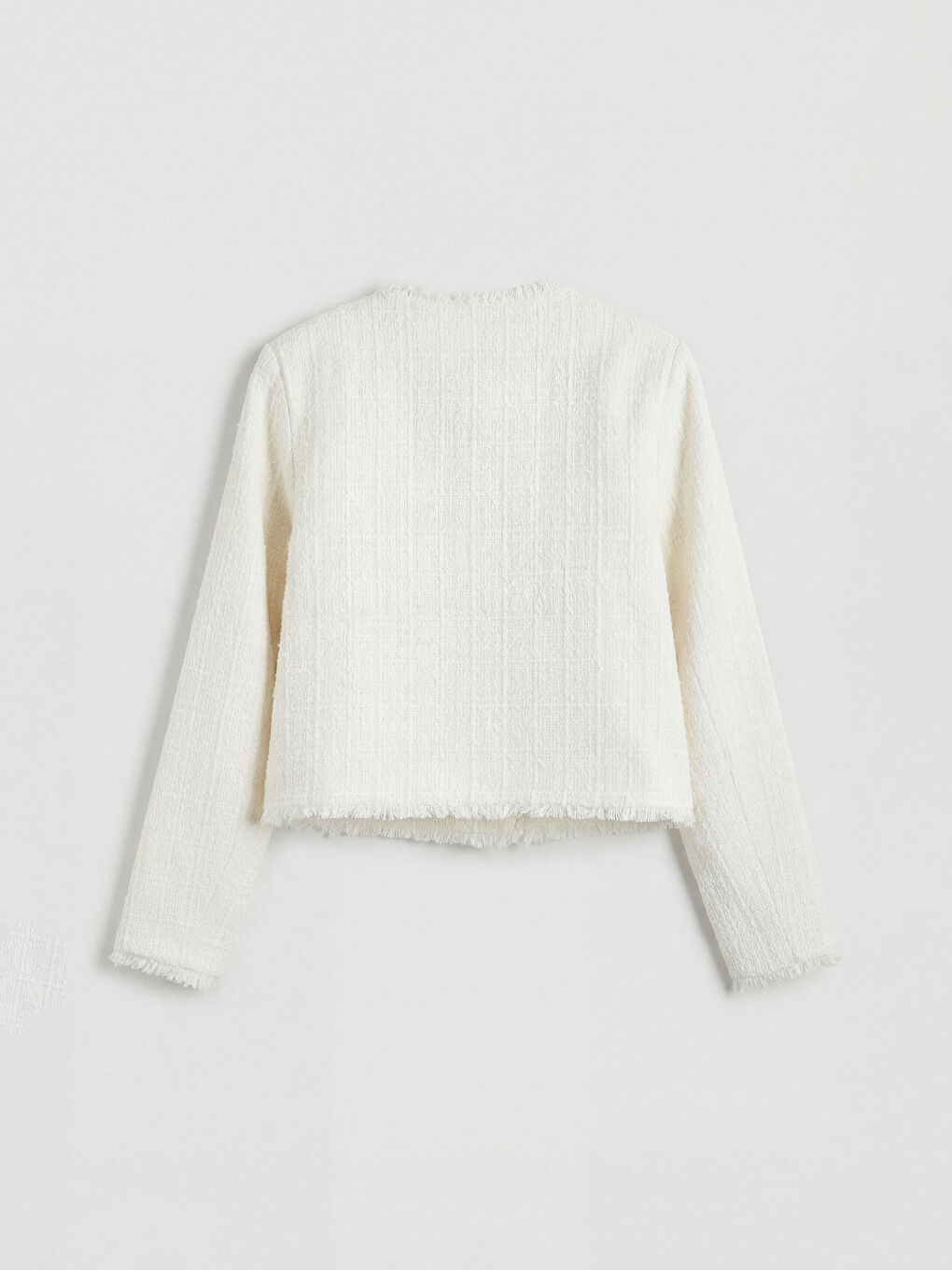 Ekru Bisiklet Yaka Kadın Tüvit Ceket-1