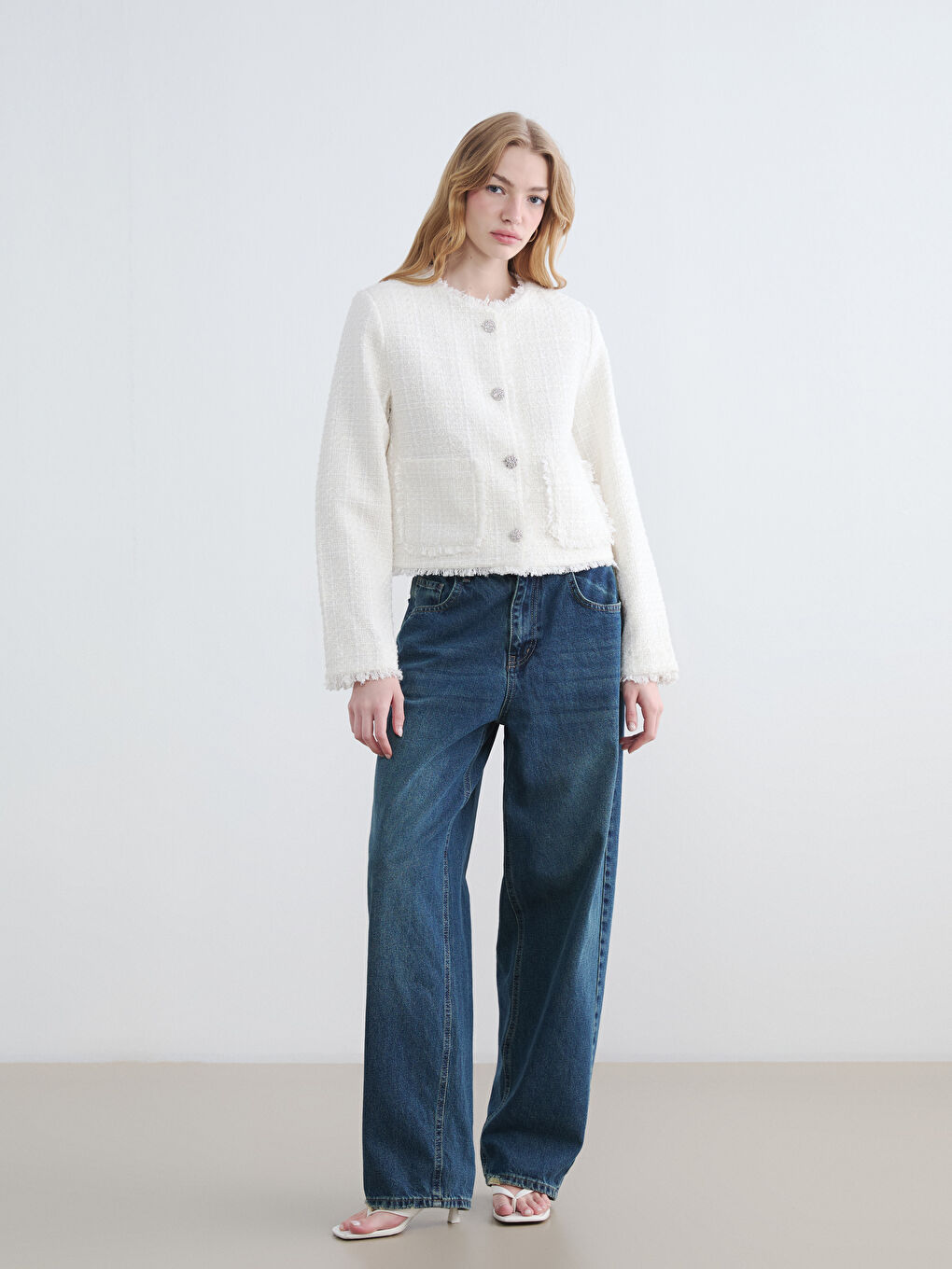 Ženska tvid jakna sa okruglim izrezom-1