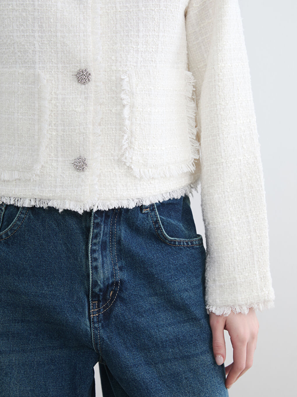 Ženska tvid jakna sa okruglim izrezom-2