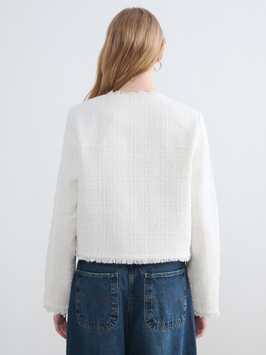 Ženska tvid jakna sa okruglim izrezom-3